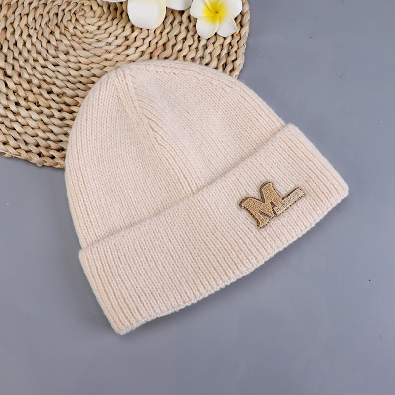 Fashion Beige Letter Embroidered Knitted Beanie