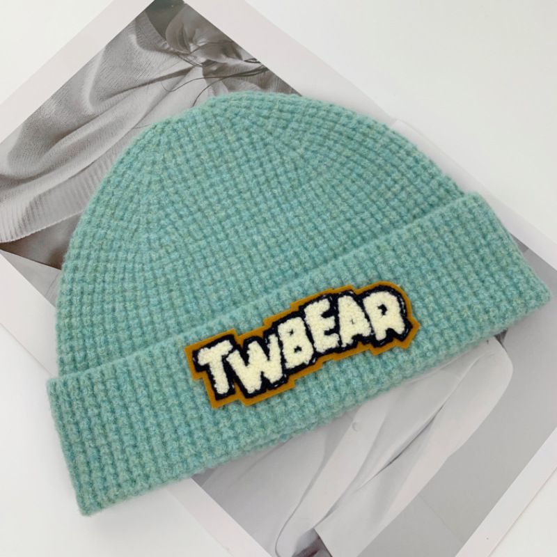 Fashion Aqua Green Letter Patch Knitted Beanie