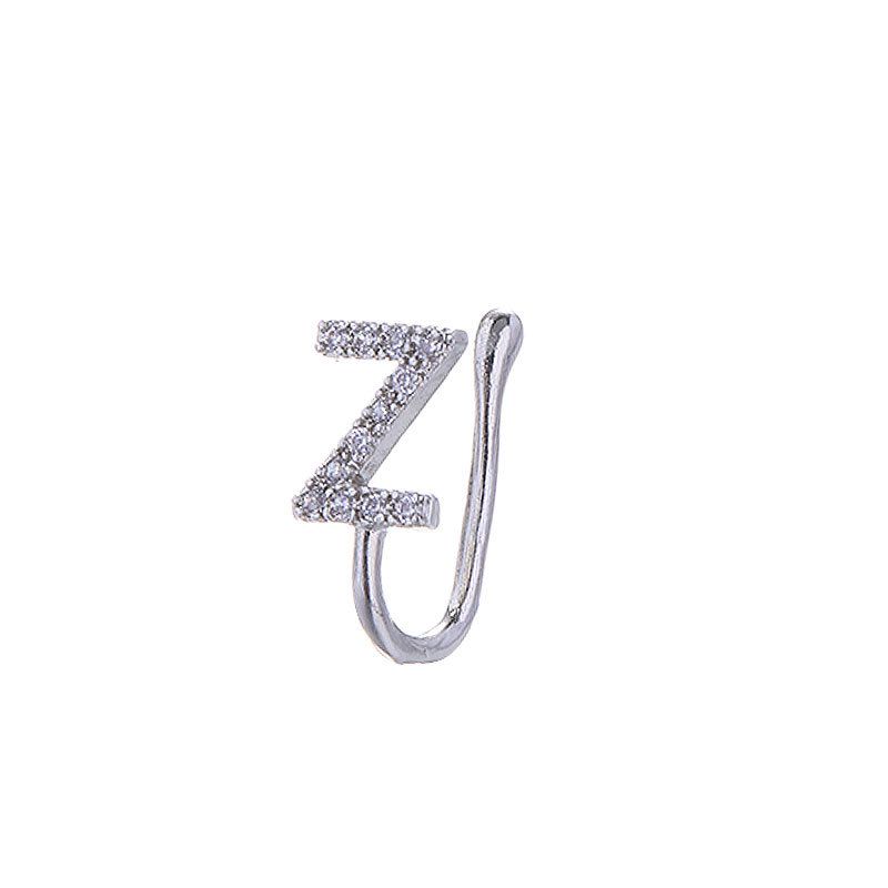 Fashion 10 White K# Letter Z Copper Inlaid Zirconium Geometric Letter U-shaped Nose Clip