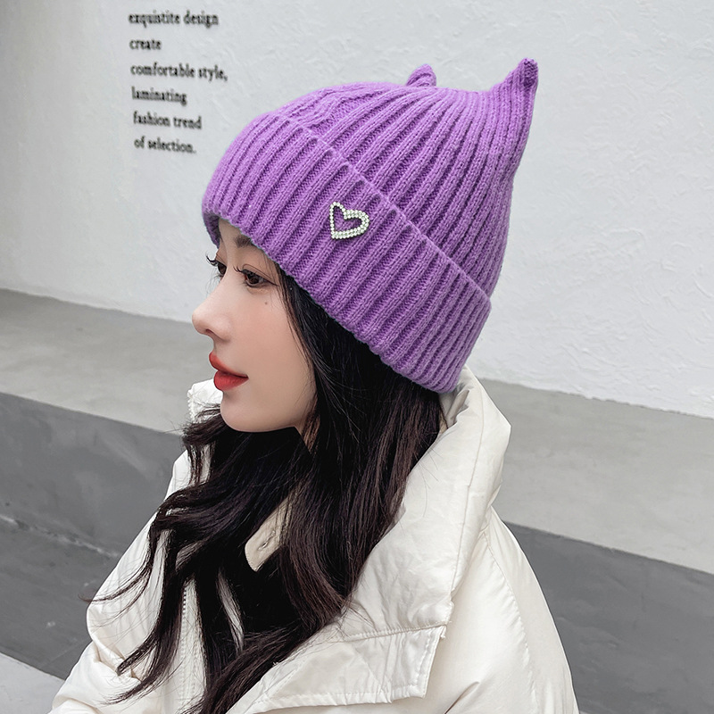 Fashion Purple Knitted Cat Ears Flip-up Beanie