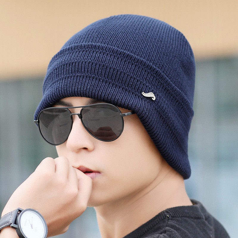 Fashion Navy Blue Knitted Rolled Edge Beanie