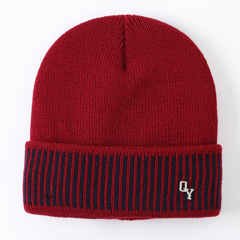 Fashion Wine Red Letter Logo Knitted Beanie