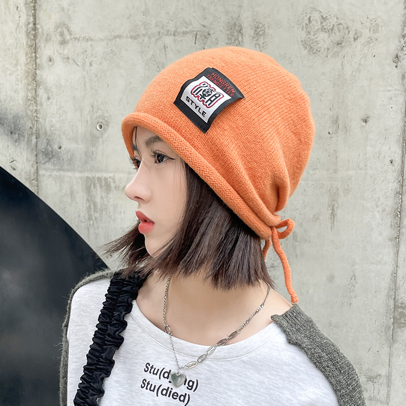 Fashion Orange Wool Knitted Patch Pullover Hat