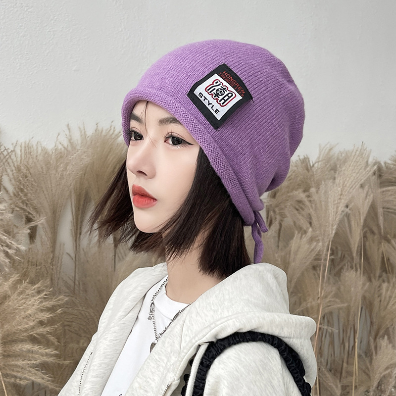 Fashion Purple Wool Knitted Patch Pullover Hat