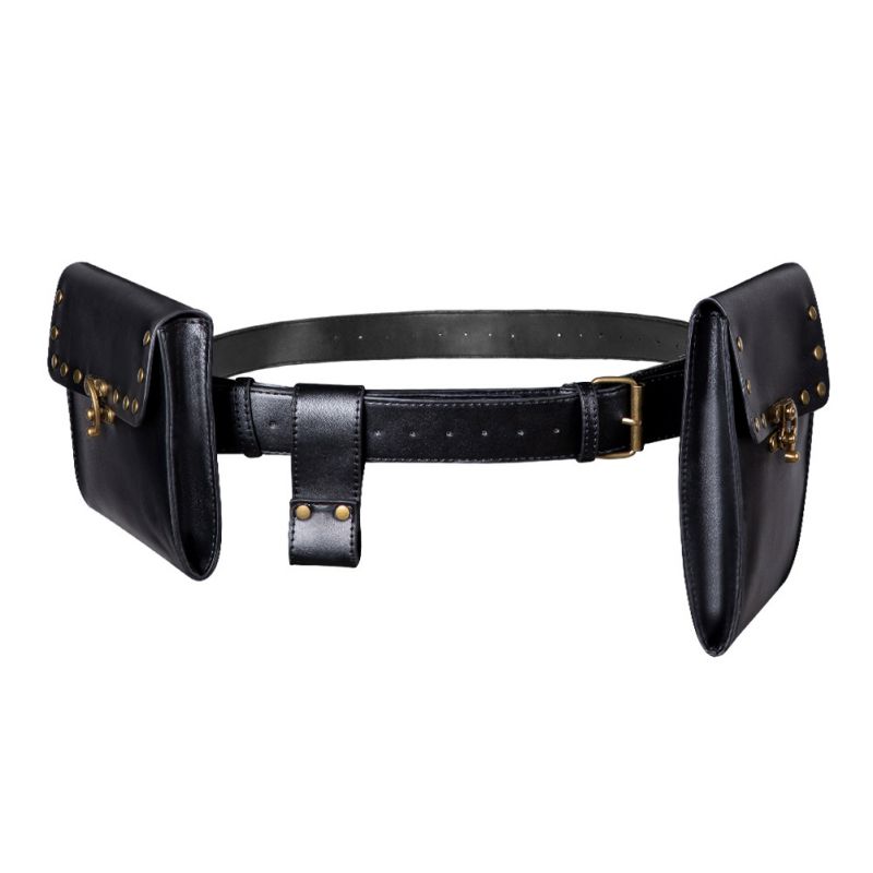 Fashion 4# Pu Rivet Lock Flap Belt Bag