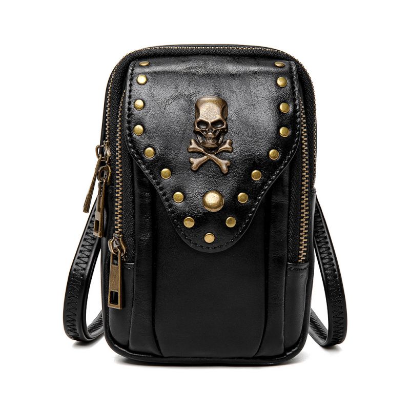 Fashion Black Pu Rivet Skull Lapel Crossbody Bag