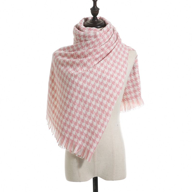 Fashion Houndstooth Pink Faux Cashmere Houndstooth Scarf