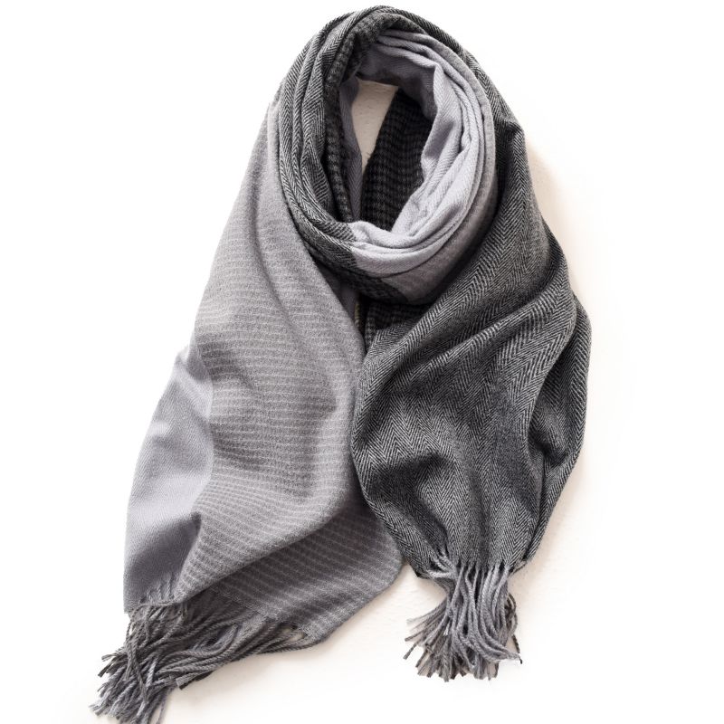 Fashion Light Gray. Faux Cashmere Colorblock Fringed Scarf