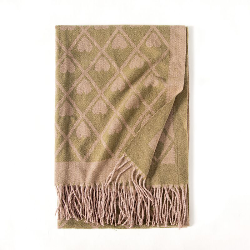 Fashion Green Faux Cashmere Printed Fringed Scarf