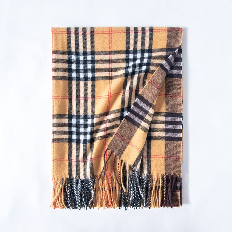 Fashion Yellow Red Line Square Faux Cashmere Plaid Fringed Scarf
