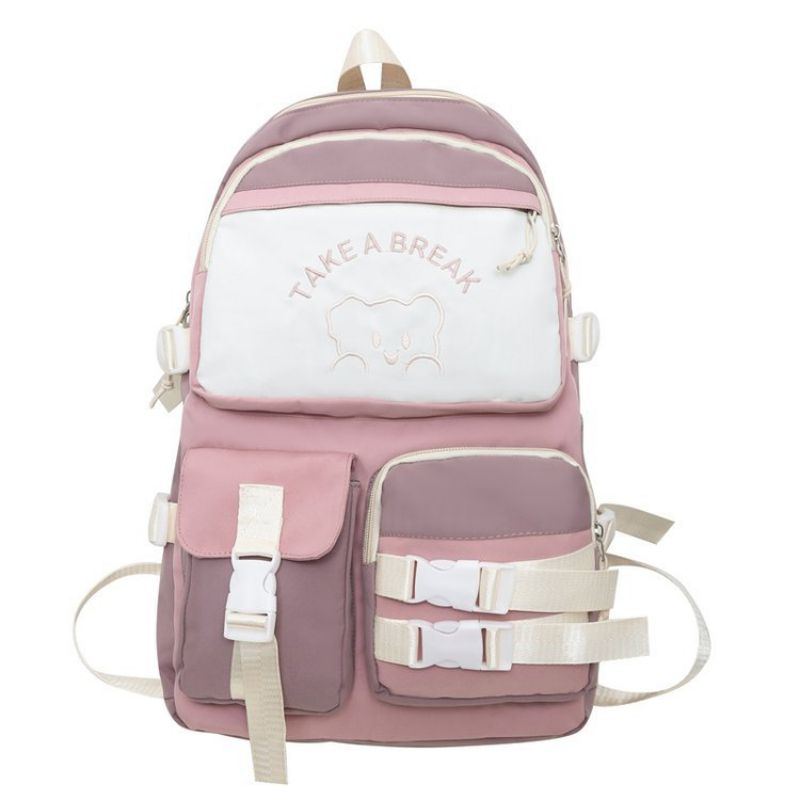 Fashion Pink Oxford Cloth Multi-pocket Large Capacity Backpack