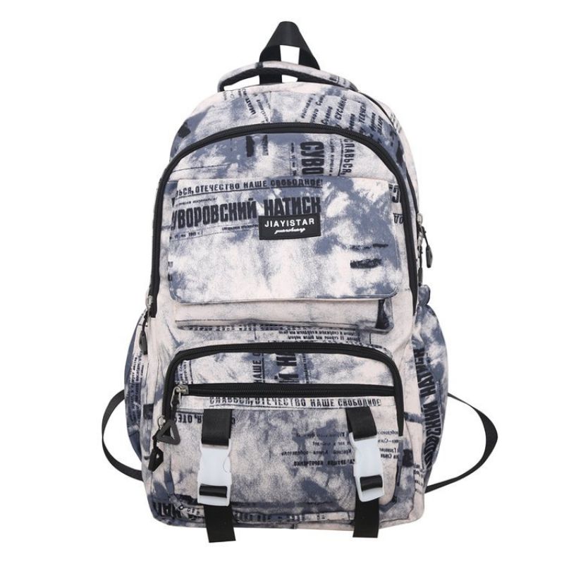 Fashion Blue Oxford Cloth Printed Large Capacity Backpack