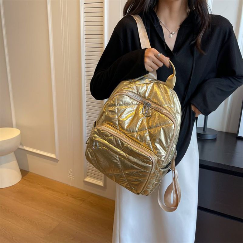 Fashion Gold Cotton Rhombus Large Capacity Backpack