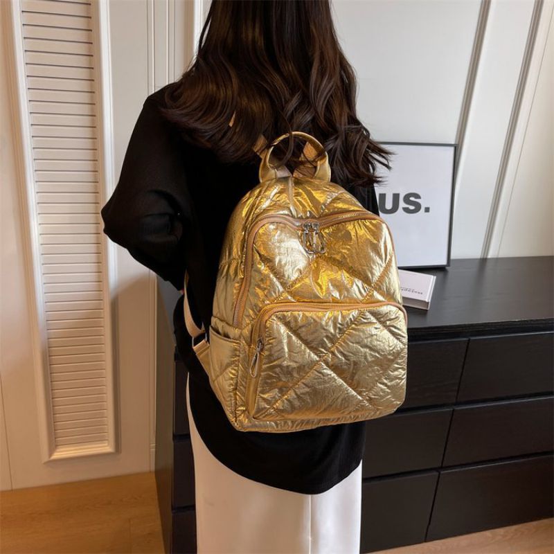 Fashion Gold Cotton Rhombus Large Capacity Backpack