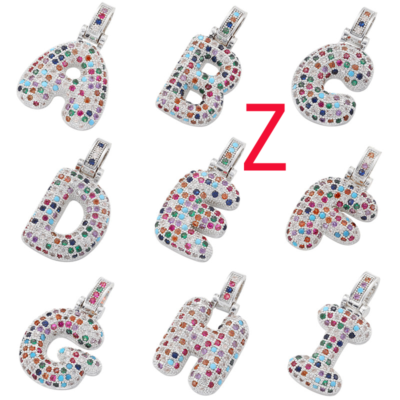 Fashion Z Platinum Color Diamond Copper Inlaid Colored Diamond 26-character Pendant
