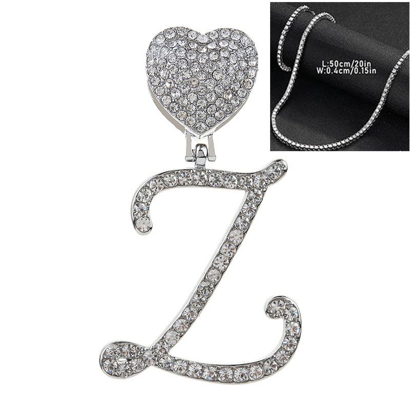 Fashion Z Silver 4mm*20inch Silver Tennis Chain + Pendant Alloy Diamond Heart 26 Letter Necklace