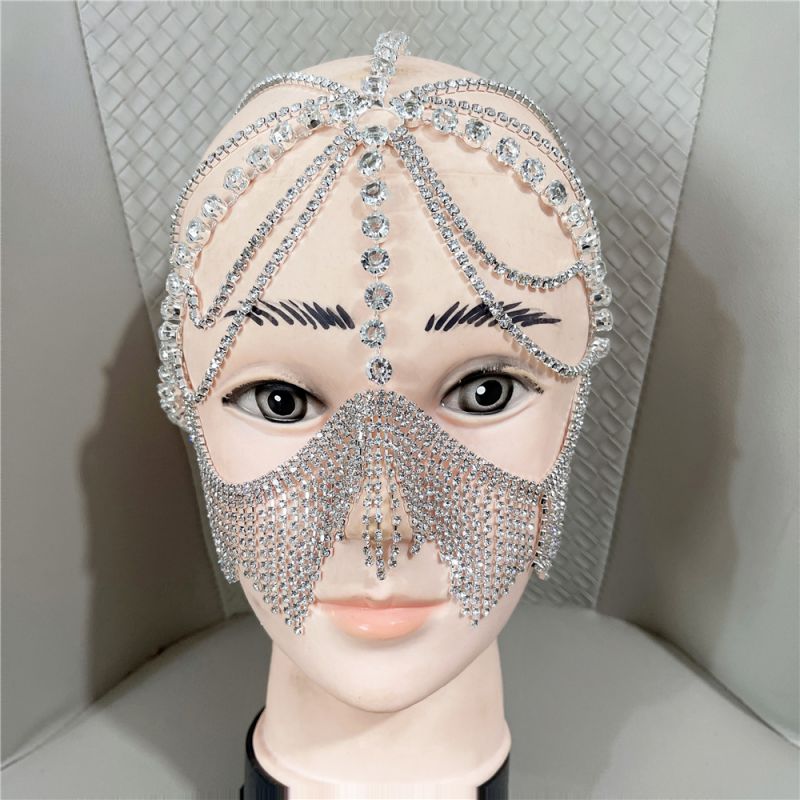 Fashion Silver Geometric Rhinestone Claw Chain Mask Headpiece