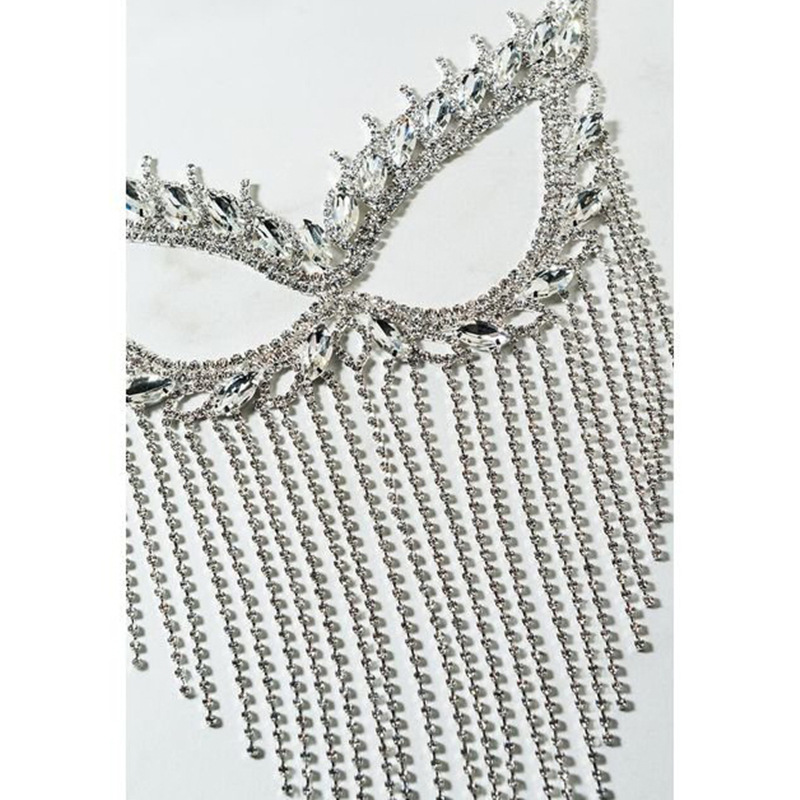 Fashion Silver Geometric Diamond-encrusted Long Fringed Mask
