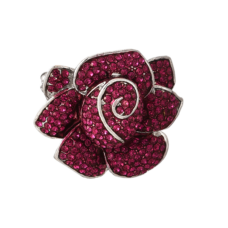 Fashion Rose Red Alloy Diamond Flower Brooch