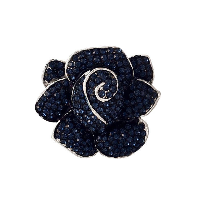 Fashion Navy Blue Alloy Diamond Flower Brooch