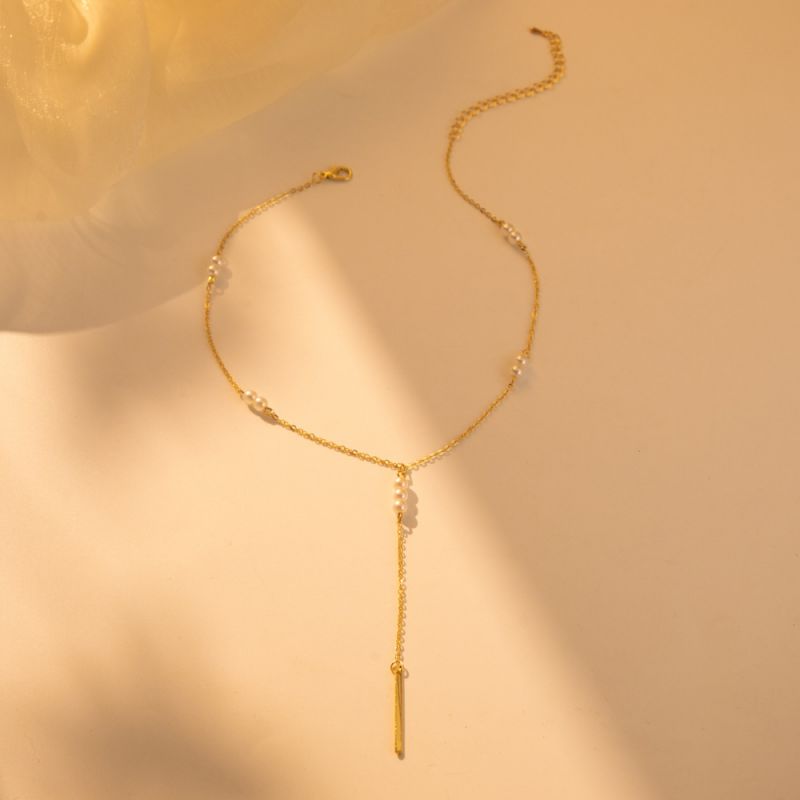 Fashion Gold Geometric Pearl Y Necklace