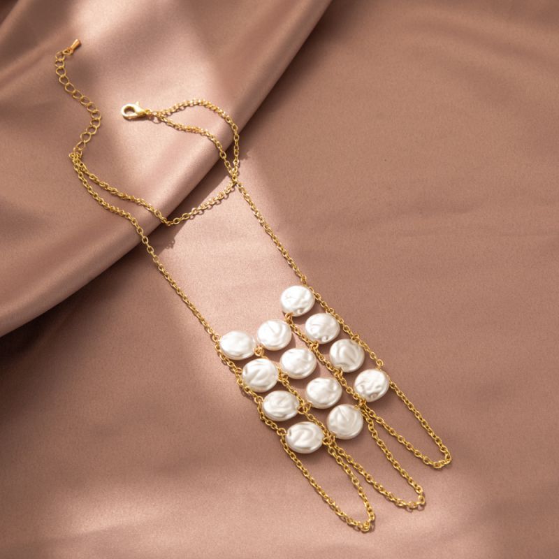Fashion White Geometric Pearl Chain Mittens Bracelet