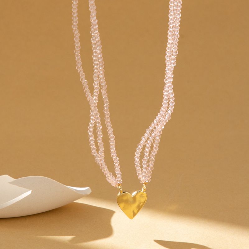 Fashion Pink Crystal Beaded Heart Necklace