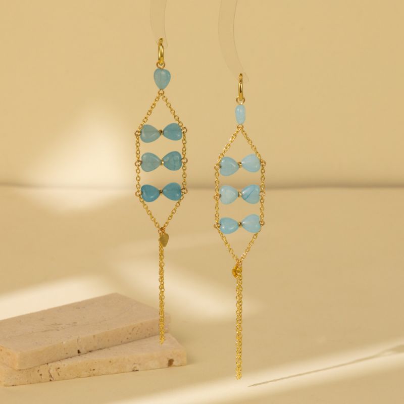 Fashion Light Blue Geometric Natural Stone Chain Earrings