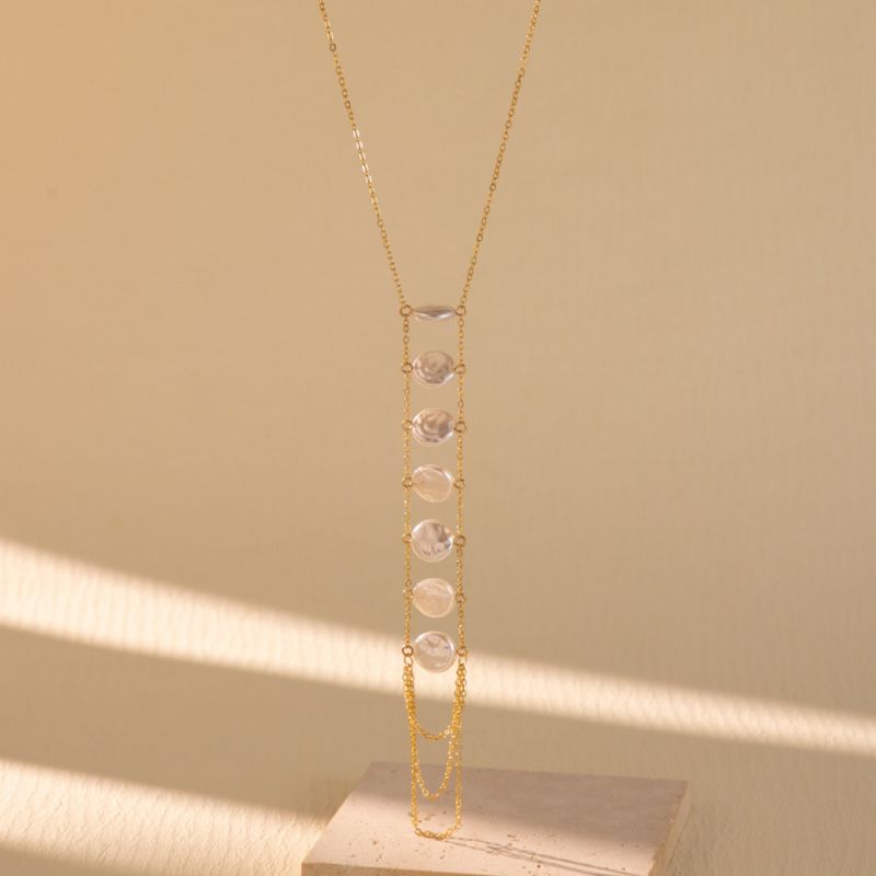 Fashion Gold Imitation Pearl Spliced Chain Y Shape Necklace