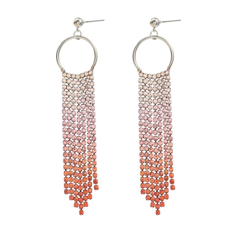 Fashion Pink Alloy Diamond Claw Chain Tassel Earrings