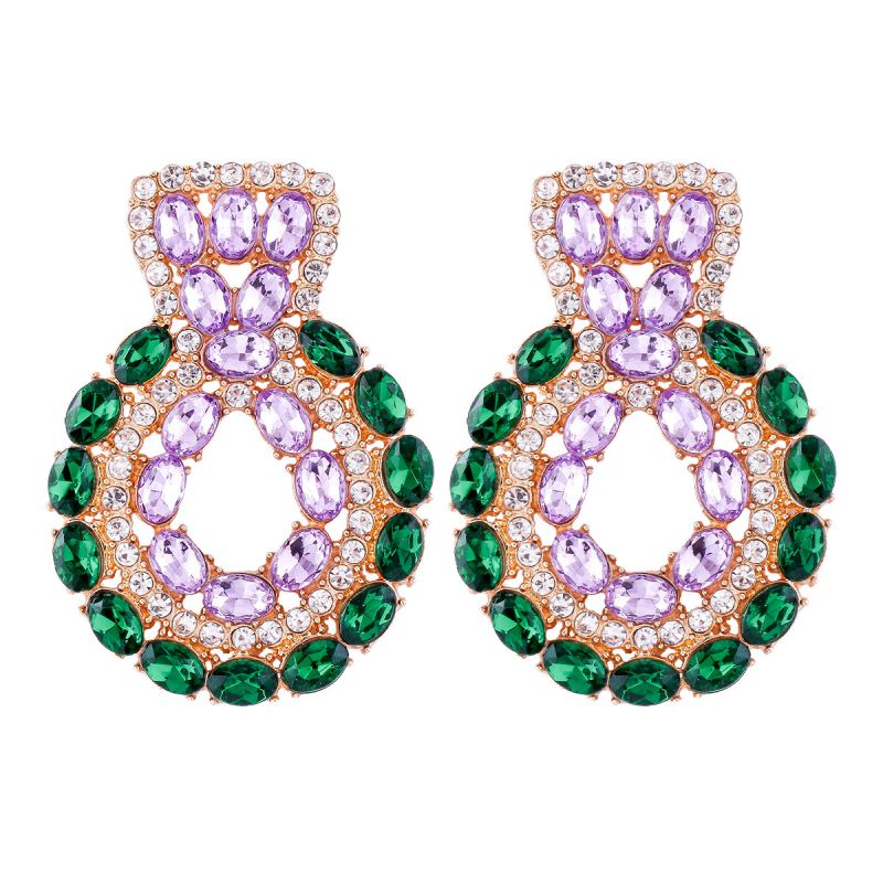 Fashion Purple+green Alloy Diamond Round Stud Earrings