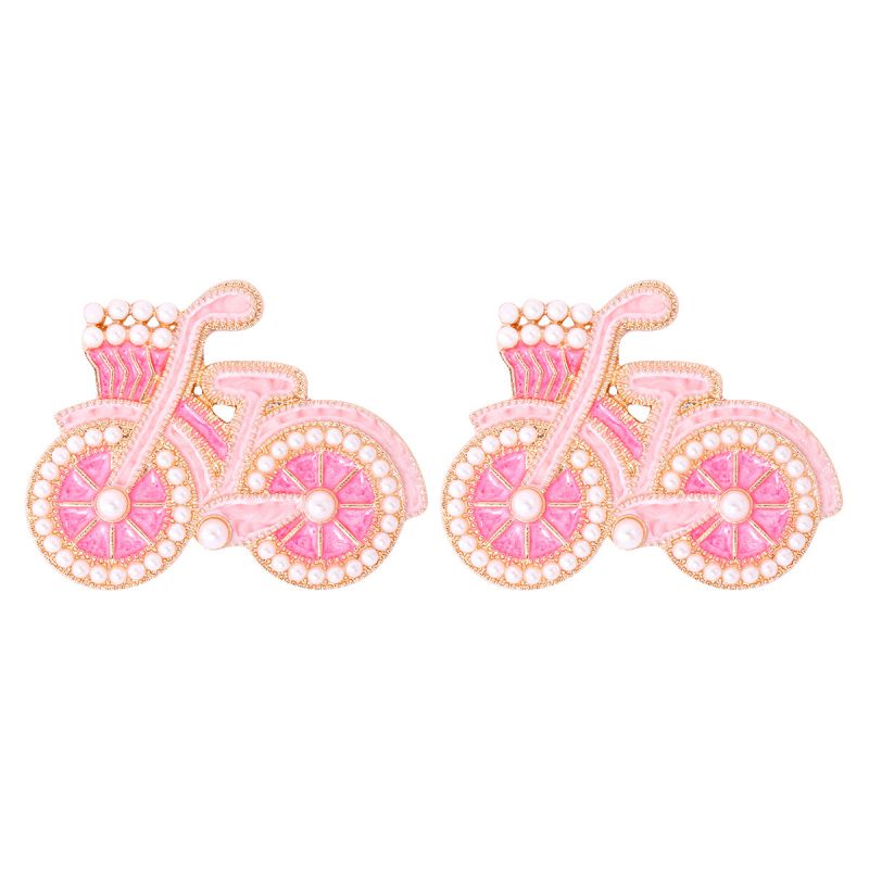Fashion Pink-2 Alloy Diamond-drip Bicycle Earrings