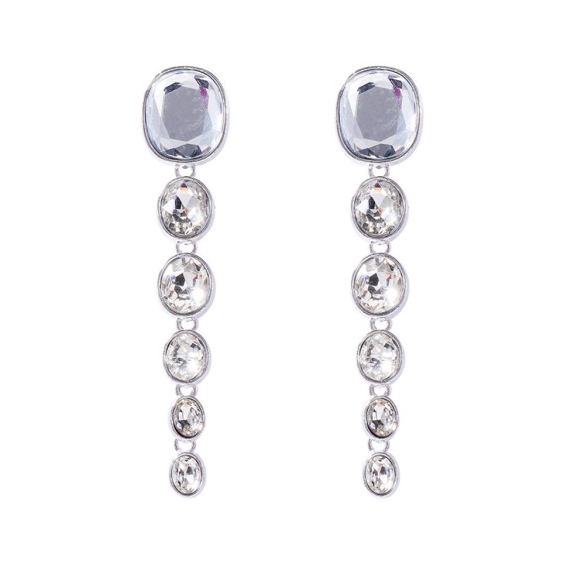 Fashion Silver Alloy Diamond Round Earrings