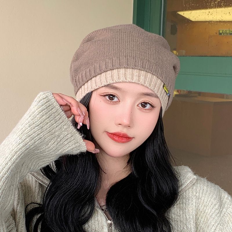 Fashion Coffee Acrylic Knitted Patch Pullover Hat