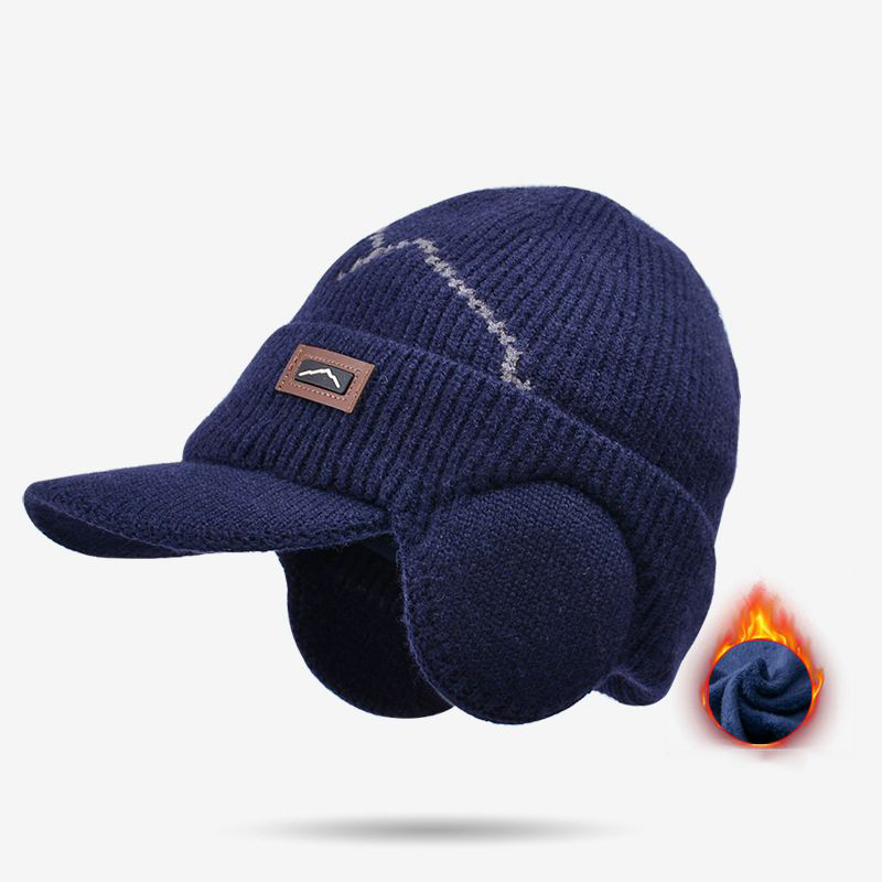 Fashion Navy Blue Acrylic Knitted Label Pullover Hat