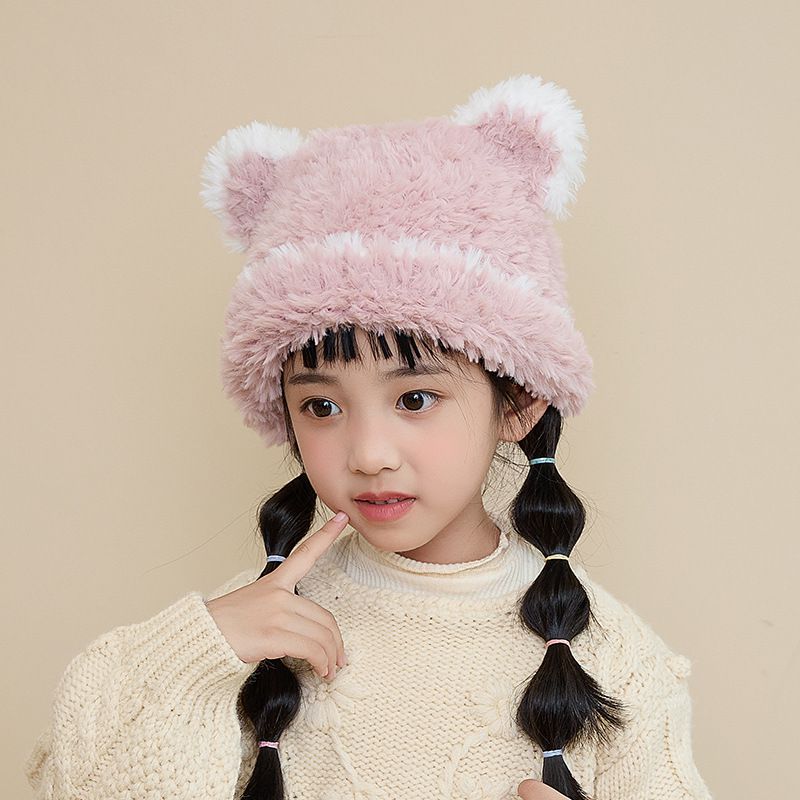 Fashion Pink Plush Children's Bear Hat