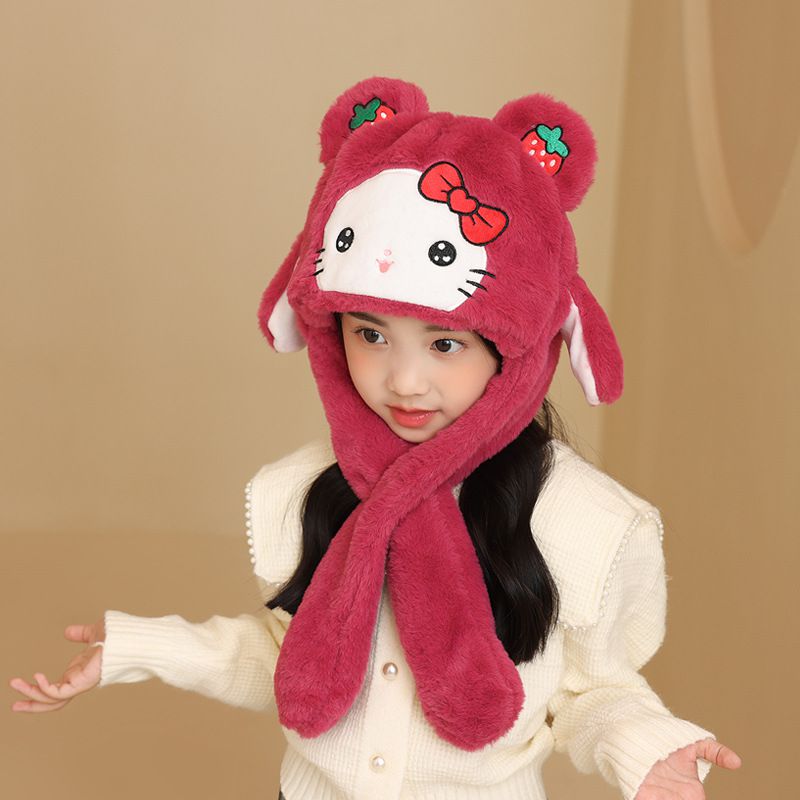 Fashion Rose Red Polyester Cartoon Plush Children's Scarf Integrated Hood