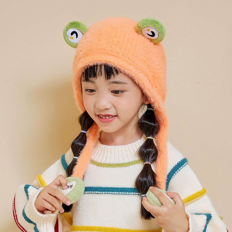 Fashion Orange Polyester Knitted Cartoon Children's Pullover Hat