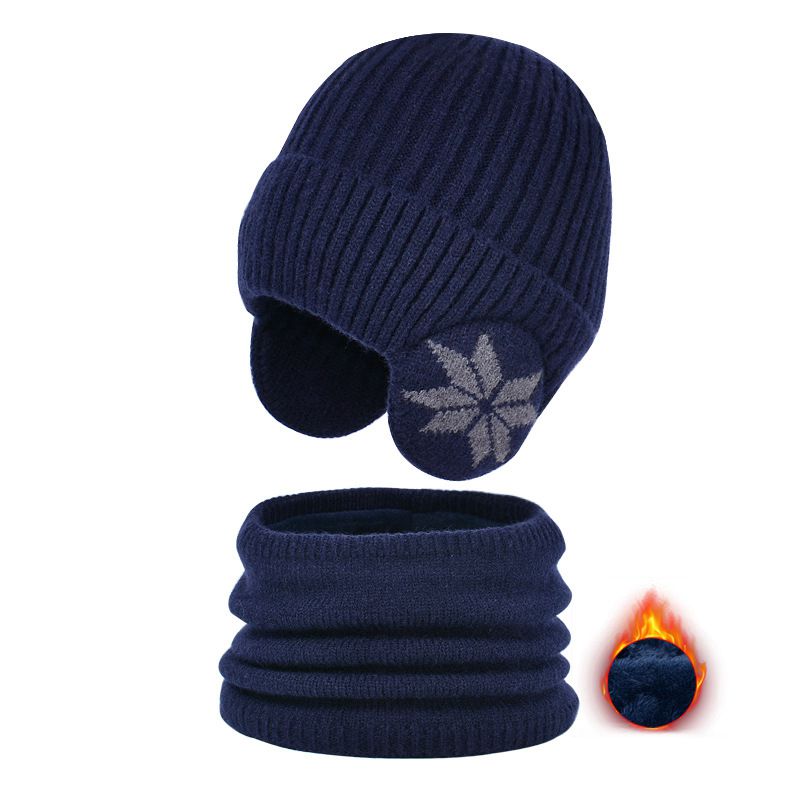 Fashion Navy Blue Acrylic Knitted Children's Scarf Knitted Beanie Set