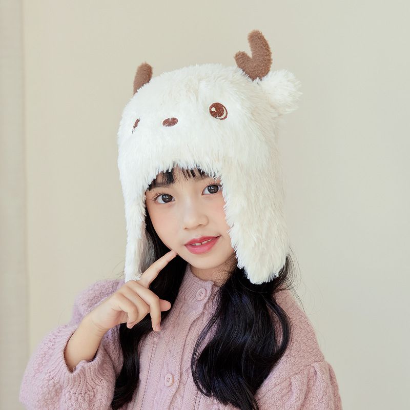 Fashion Milky White Children's Antler Knitted Plush Pullover Hat