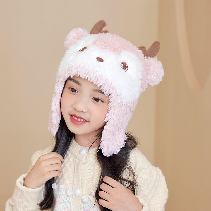Fashion Pink Children's Antler Knitted Plush Pullover Hat