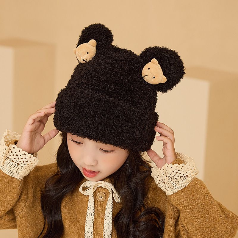 Fashion Black Children's Bear Knitted Ear Protection Hood