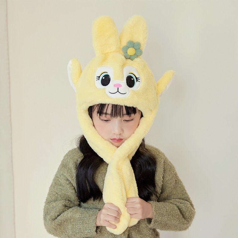 Fashion Yellow Polyester Children's Cartoon Rabbit Scarf Integrated Hood