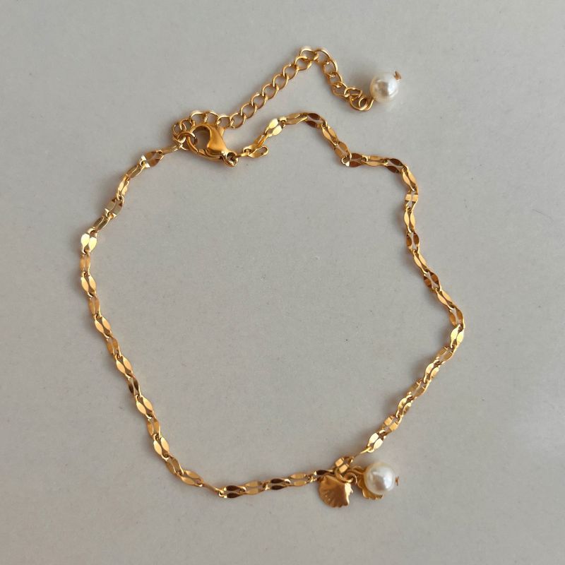Fashion 20+4cm Gold Metal Geometric Scallop Pearl Anklet