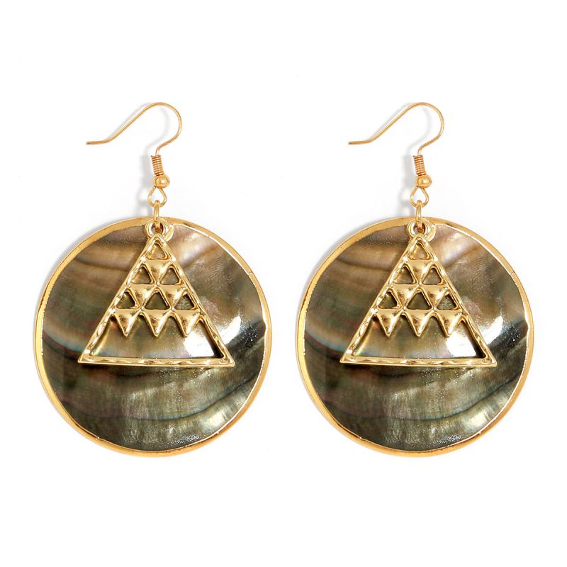 Fashion Gold Metal Black Shell Geometric Disc Earrings
