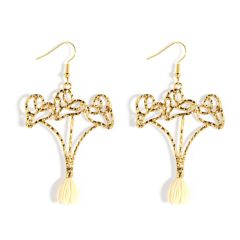 Fashion Gold Alloy Hollow Heart Geometric Flower Earrings
