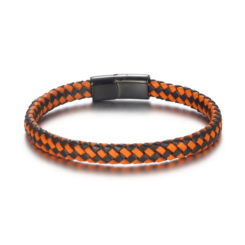 Fashion Circumference Is About 21cm Contrast Color Leather Braided Men's Bracelet
