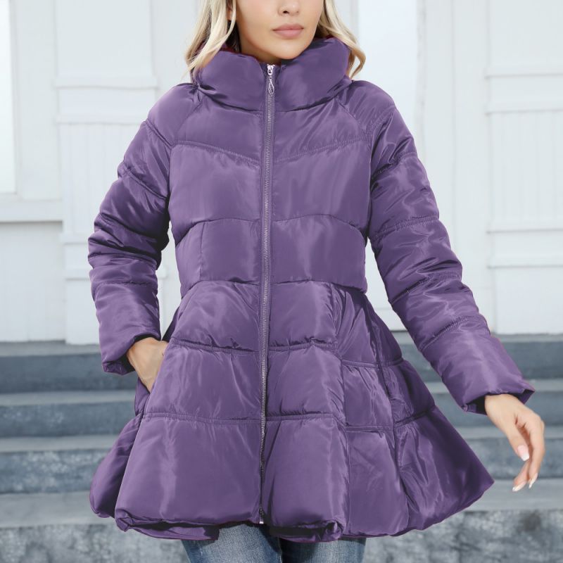 Fashion Purple Stand Collar Mid-length Thickened Waist Cotton Jacket