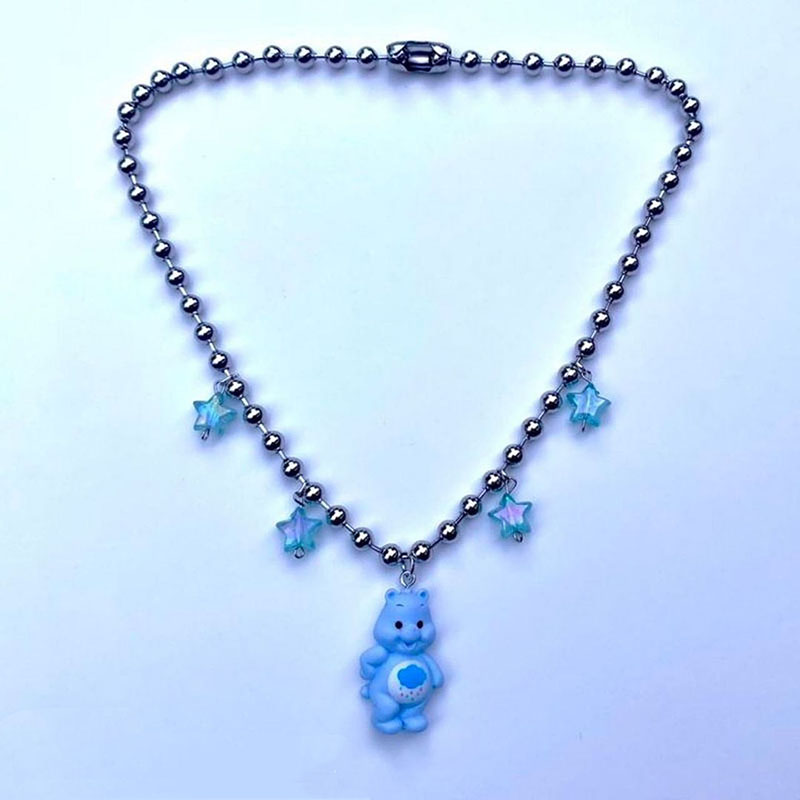 Fashion Blue Alloy Five-pointed Star Bear Necklace