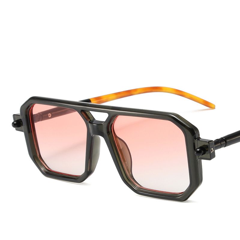 Fashion Translucent Gray Frame Double Powder Tablets Pc Square Double Bridge Large Frame Sunglasses